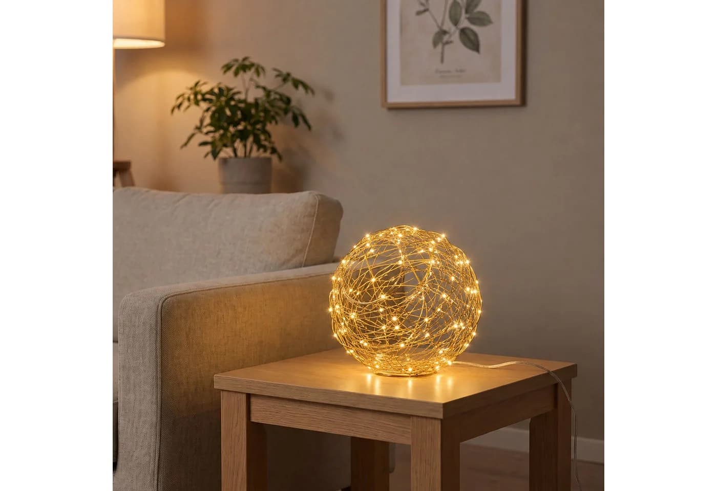 relaxdays LED Kugelleuchte Dekokugel 20 cm warmweiß gold