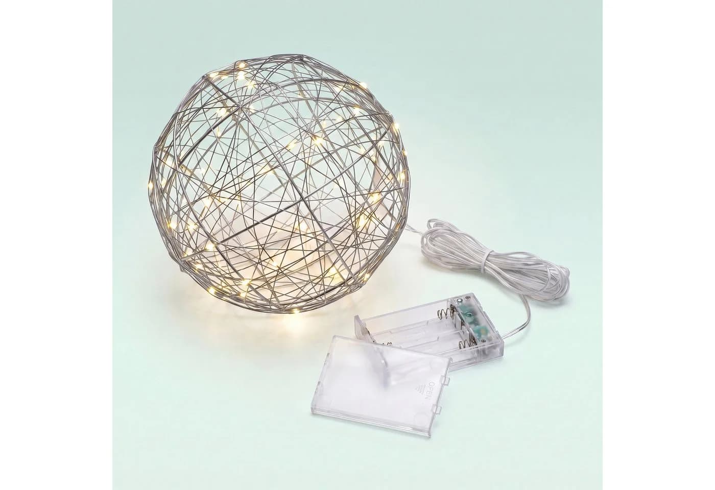 relaxdays LED Dekokugel 20 cm Silber Drahtgeflecht - Bild 5