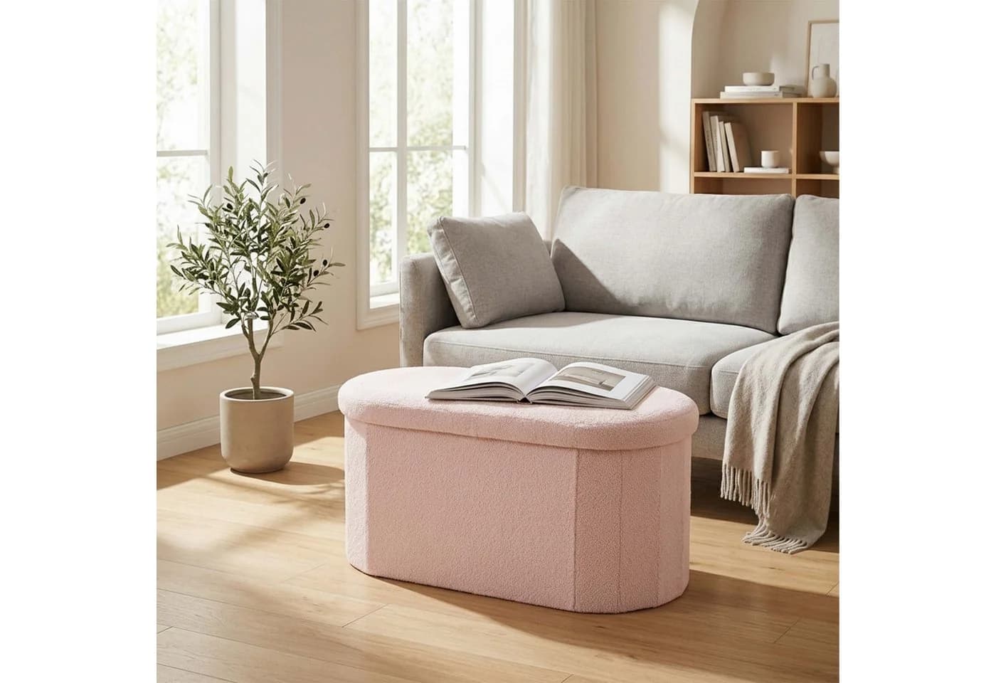 relaxdays Sitztruhe Rosa Teddy Sitzbank mit Stauraum - Bild 3