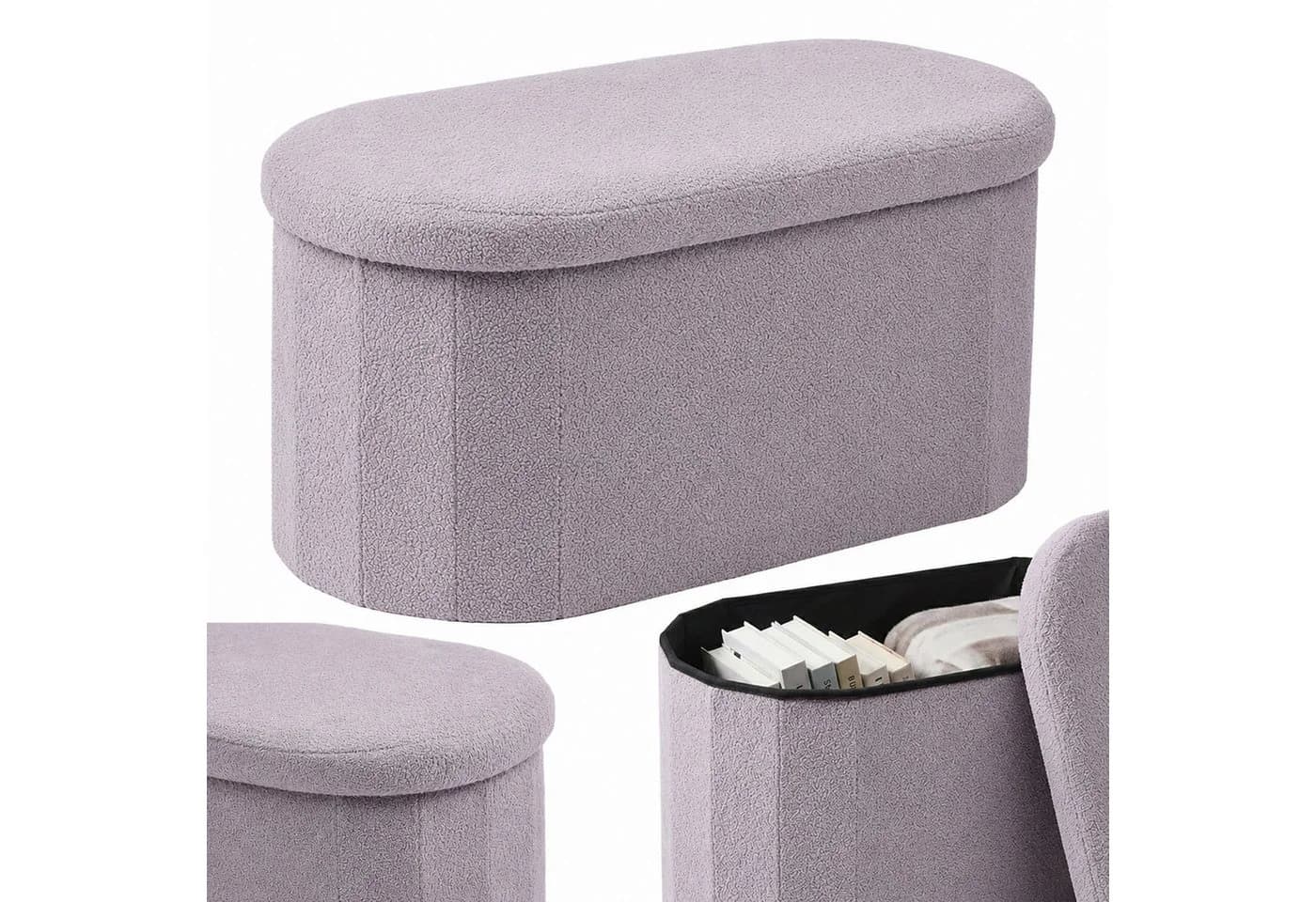 relaxdays Sitztruhe Sitzbank aus Teddystoff Hellgrau - Bild 2