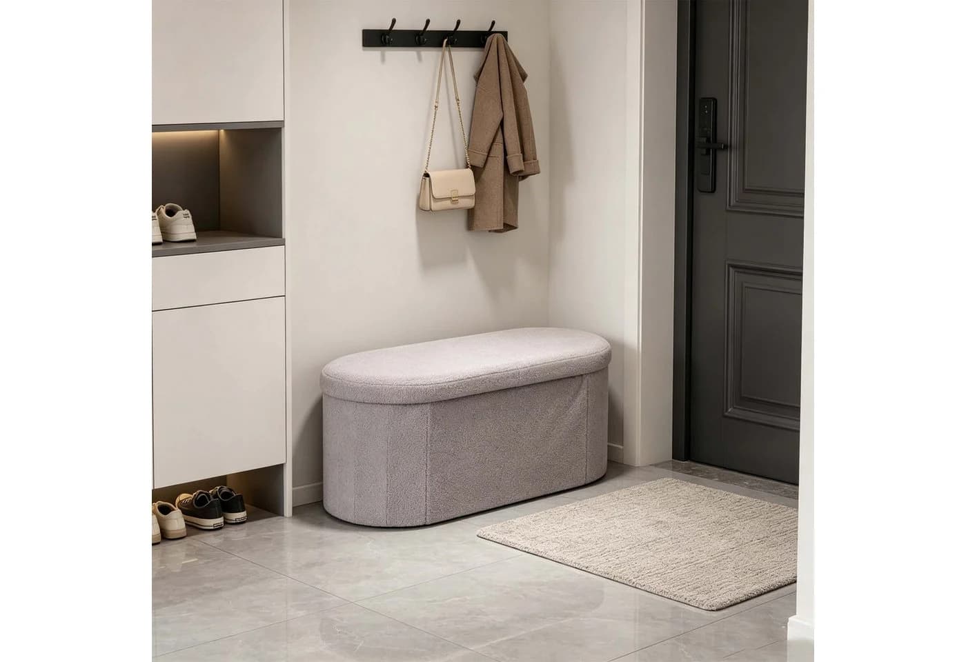 relaxdays Sitztruhe Sitzbank aus Teddystoff Hellgrau - Bild 3