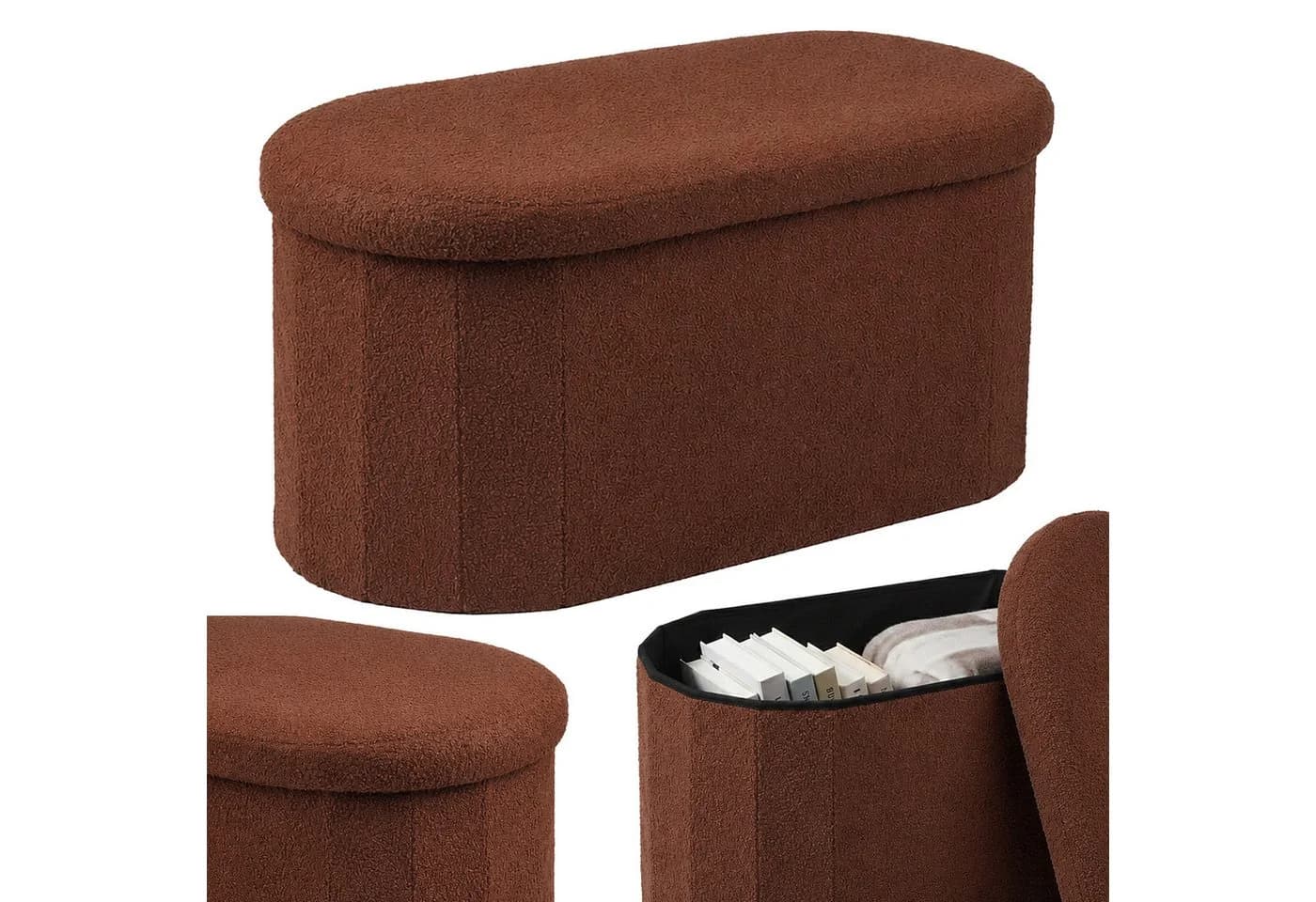 relaxdays Sitztruhe aus Teddystoff, braun, mit Stauraum - Bild 2