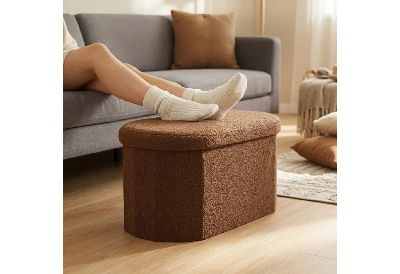 relaxdays Sitztruhe aus Teddystoff, braun, mit Stauraum - Bild 3