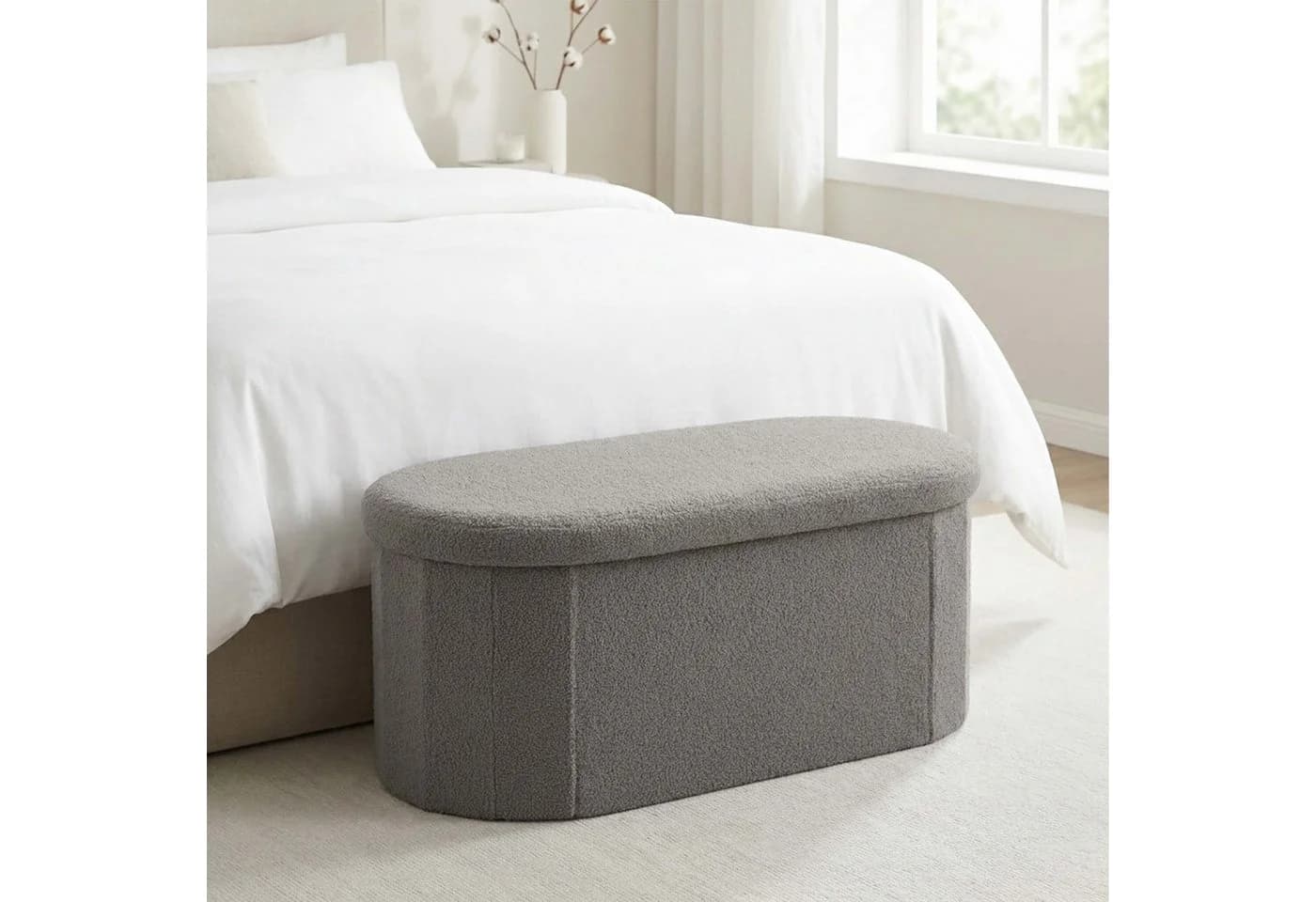 relaxdays Sitztruhe aus Teddystoff, Dunkelgrau