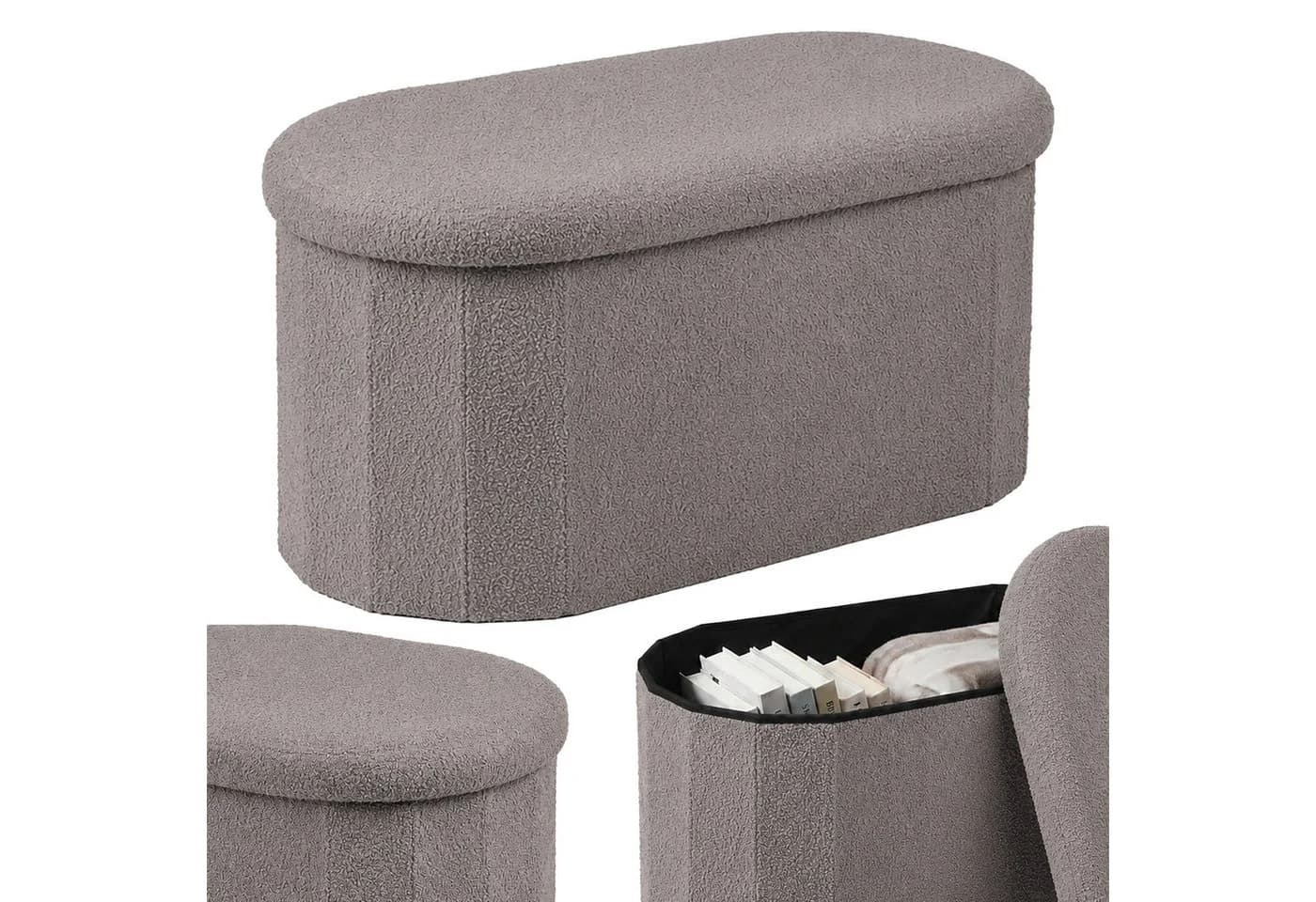 relaxdays Sitztruhe aus Teddystoff, Dunkelgrau - Bild 2