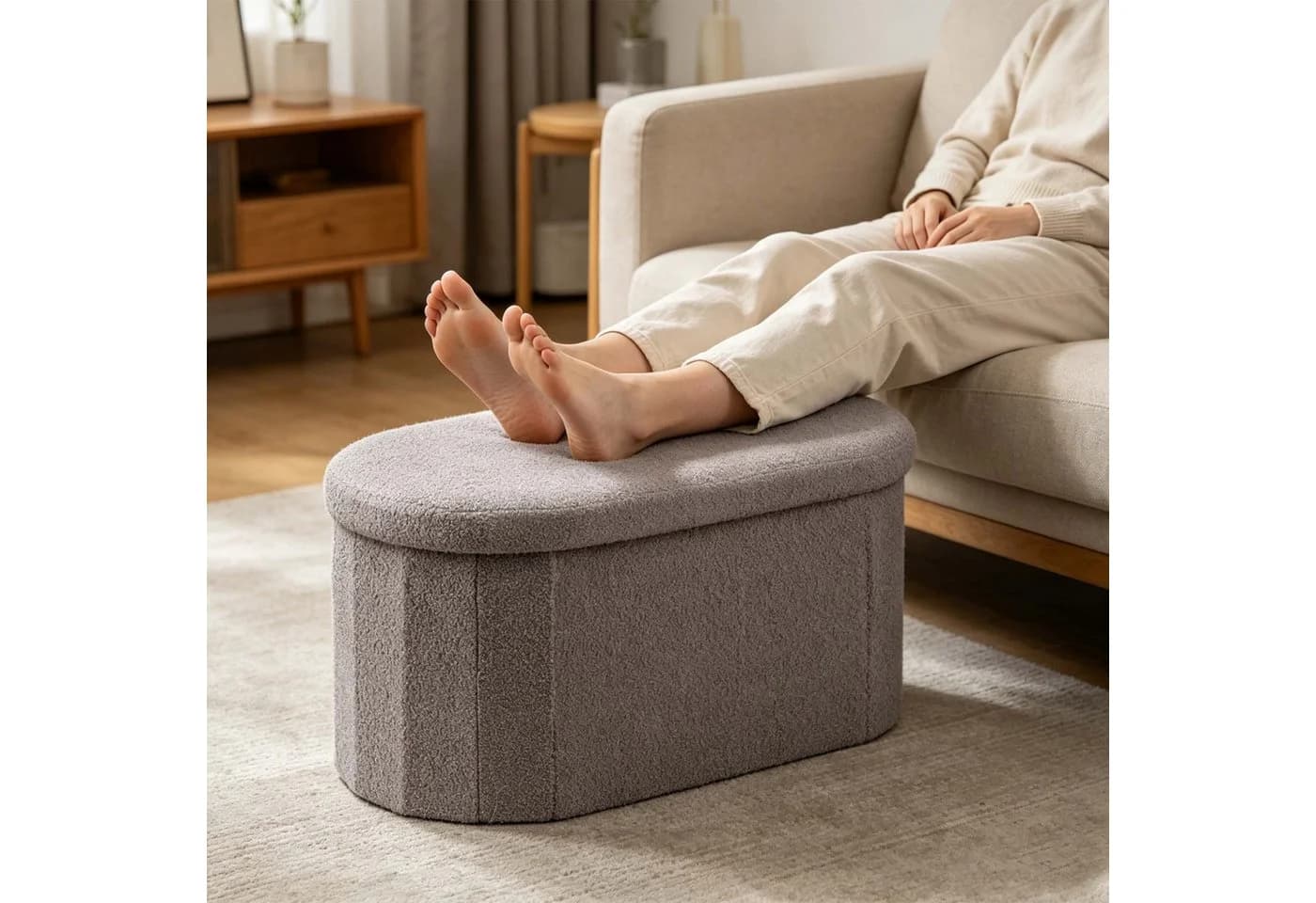 relaxdays Sitztruhe aus Teddystoff, Dunkelgrau - Bild 3