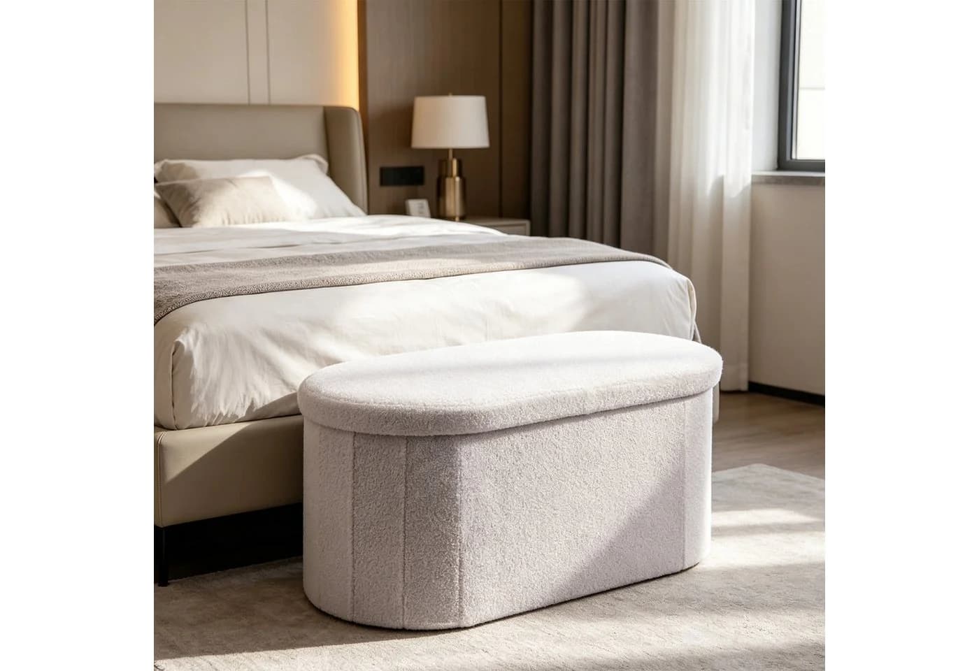 relaxdays Sitztruhe Weiß Teddy Stoff Stauraum