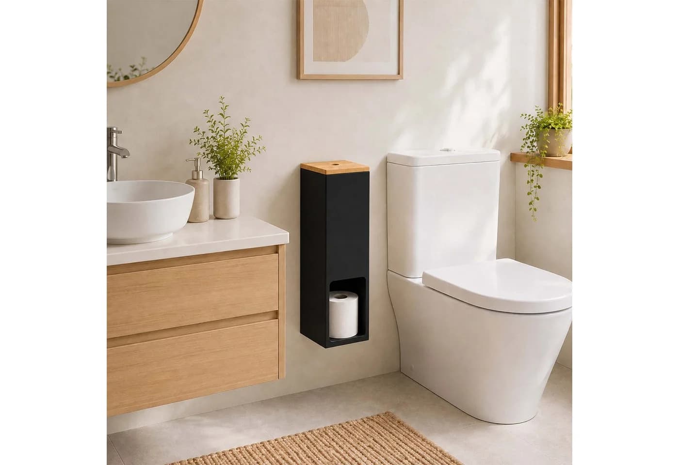 relaxdays Toiletten-Ersatzrollenhalter für 4 Rollen Bambus Schwarz