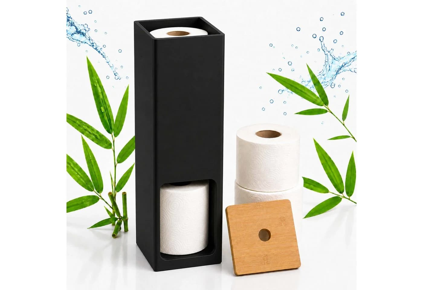 relaxdays Toiletten-Ersatzrollenhalter für 4 Rollen Bambus Schwarz - Bild 2