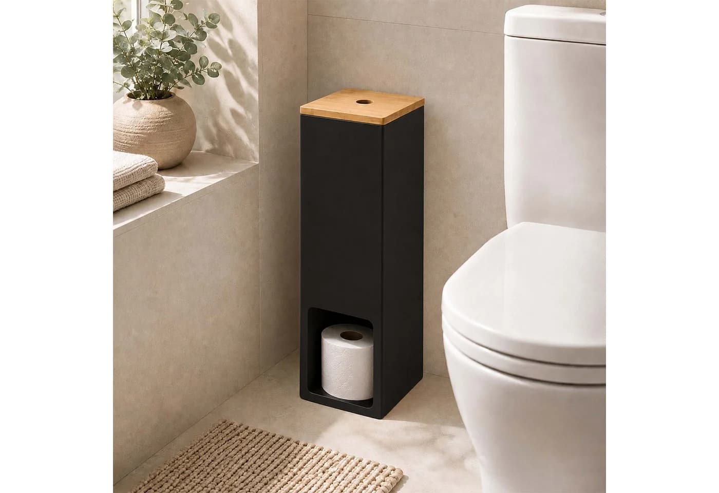 relaxdays Toiletten-Ersatzrollenhalter für 4 Rollen Bambus Schwarz - Bild 3