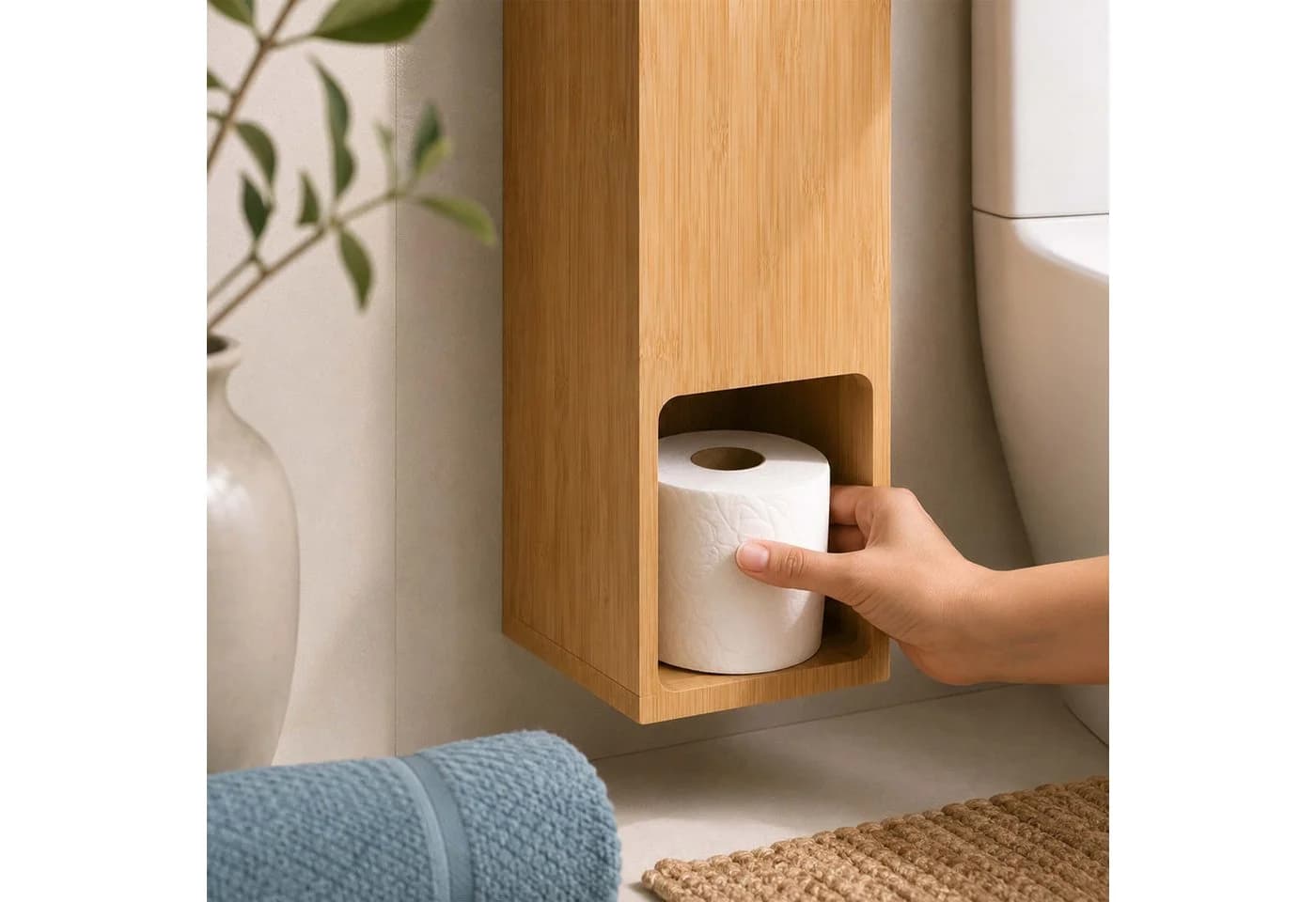 relaxdays Toiletten-Ersatzrollenhalter für 4 Rollen Bambus Schwarz - Bild 5