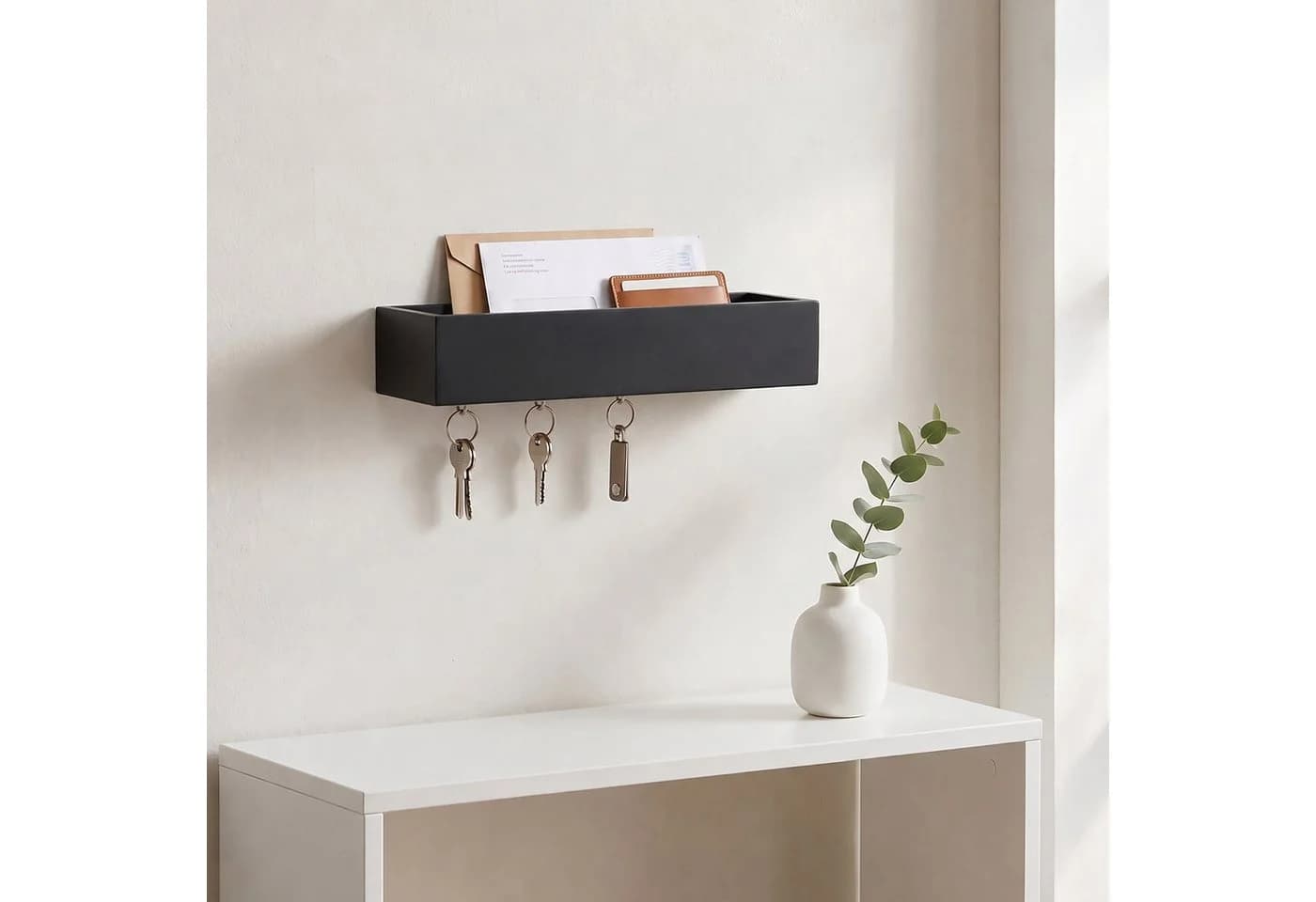 relaxdays Schlüsselleiste mit 6 Haken und Ablage, schwarz - Bild 3