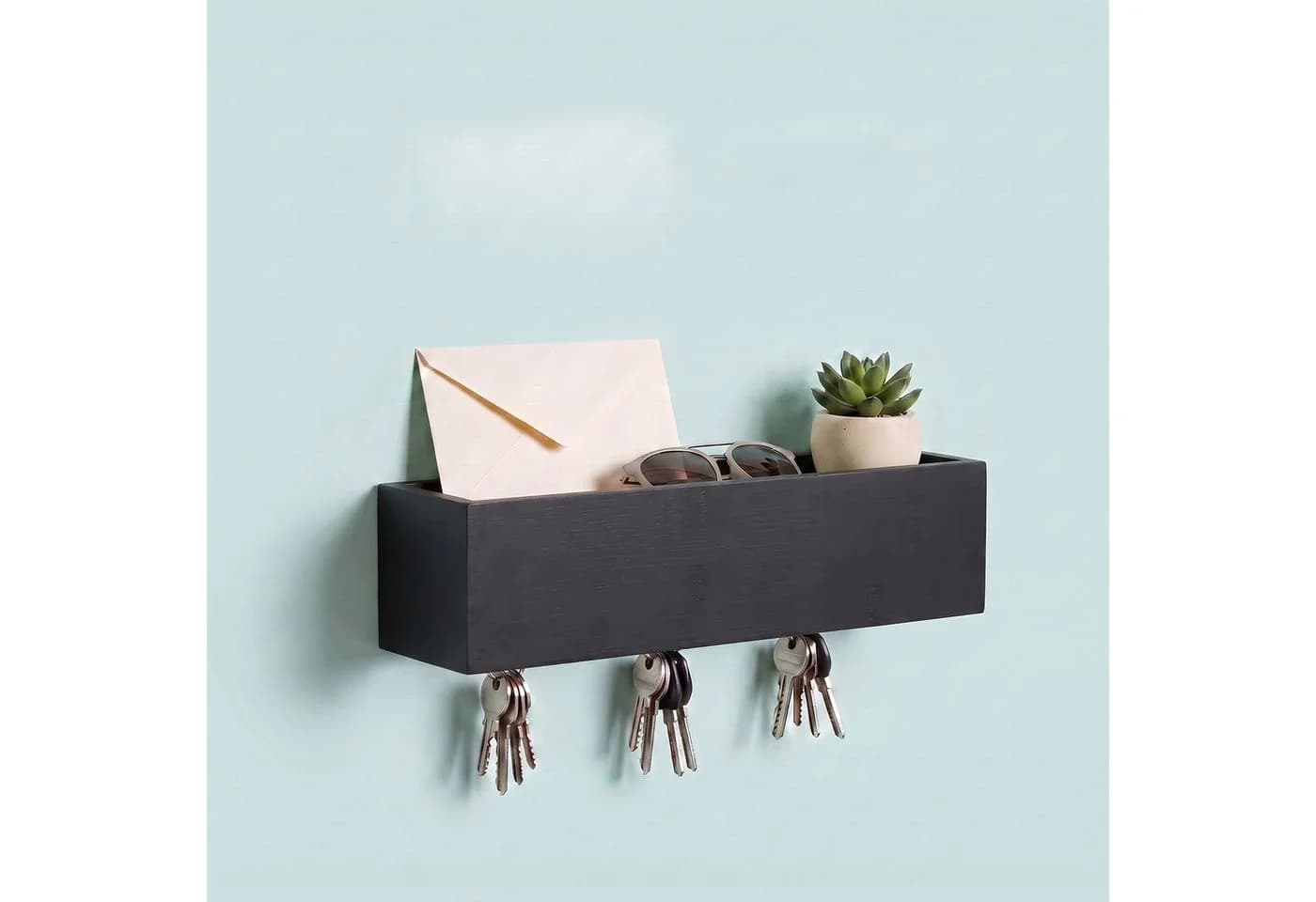 relaxdays Schlüsselleiste mit 6 Haken und Ablage, schwarz - Bild 5