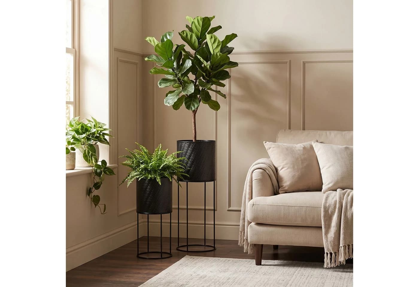 relaxdays Blumenständer 2er Set Metall Schwarz