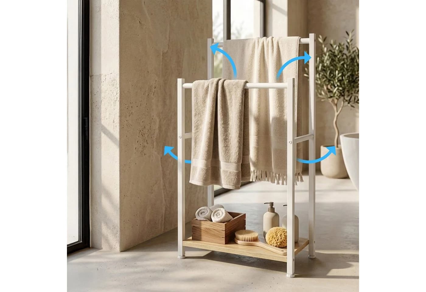 relaxdays Handtuchständer mit Ablage Holzoptik-Weiß