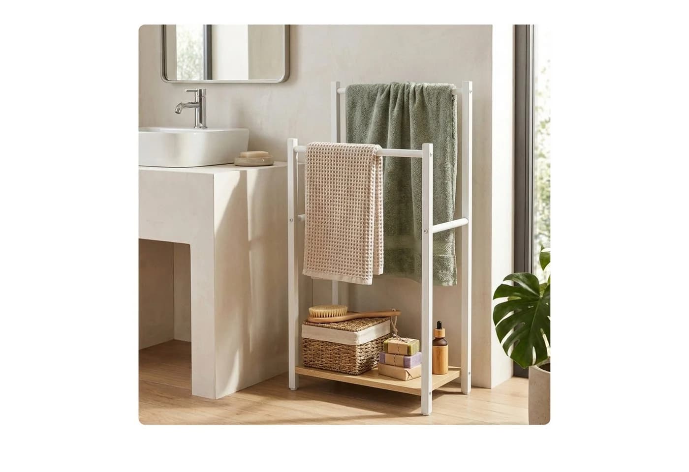 relaxdays Handtuchständer mit Ablage Holzoptik-Weiß - Bild 3