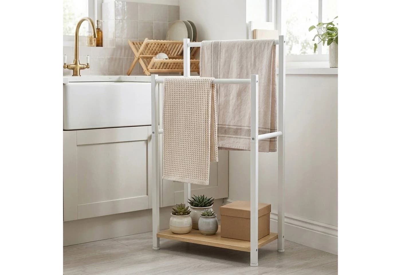 relaxdays Handtuchständer mit Ablage Holzoptik-Weiß - Bild 5