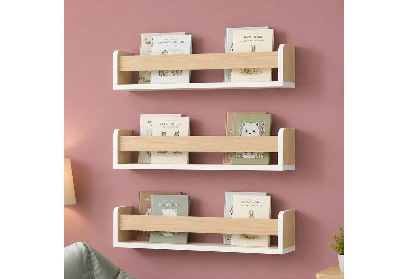 relaxdays Kinderregal Wand 3er Set Natur MDF - Bild 2
