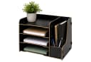 relaxdays Briefablage 4 Fächer Schwarz Holzoptik Bild 2