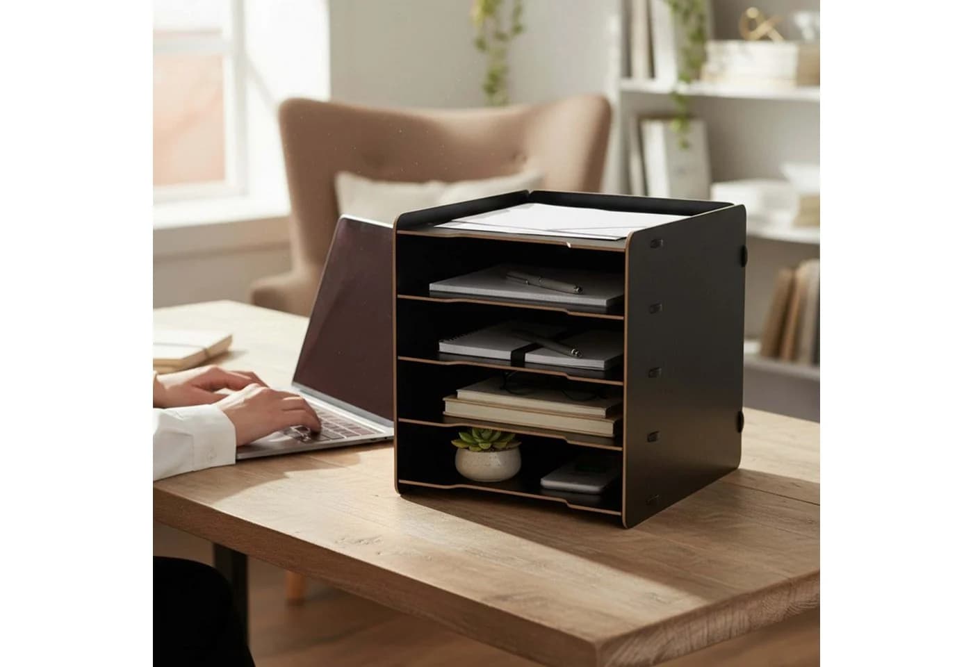 relaxdays Briefablage 5 Fächer dunkelbraun MDF - Bild 3