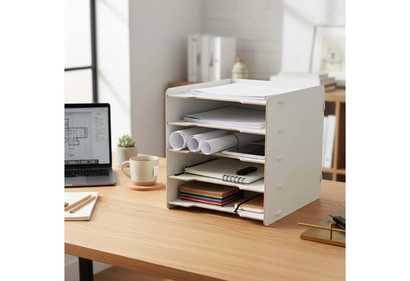 relaxdays Briefablage 5 Fächer dunkelbraun MDF - Bild 5