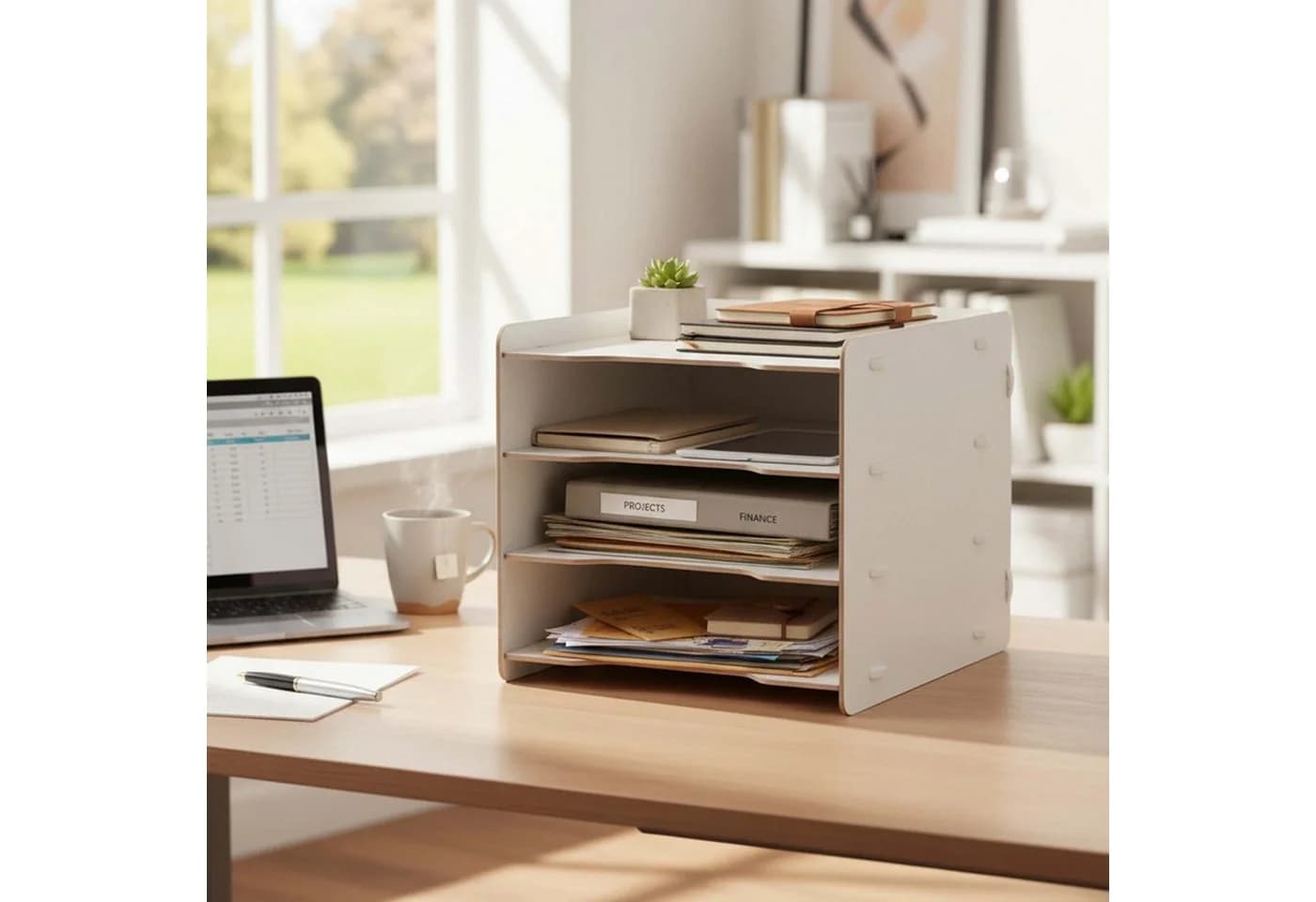 relaxdays Briefablage 4 Fächer dunkelbraun MDF - Bild 5