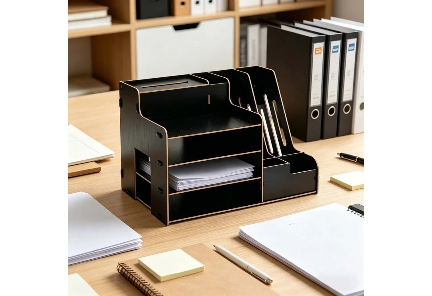 relaxdays Stehsammler Dokumentenablage Schwarz mit Organizer
