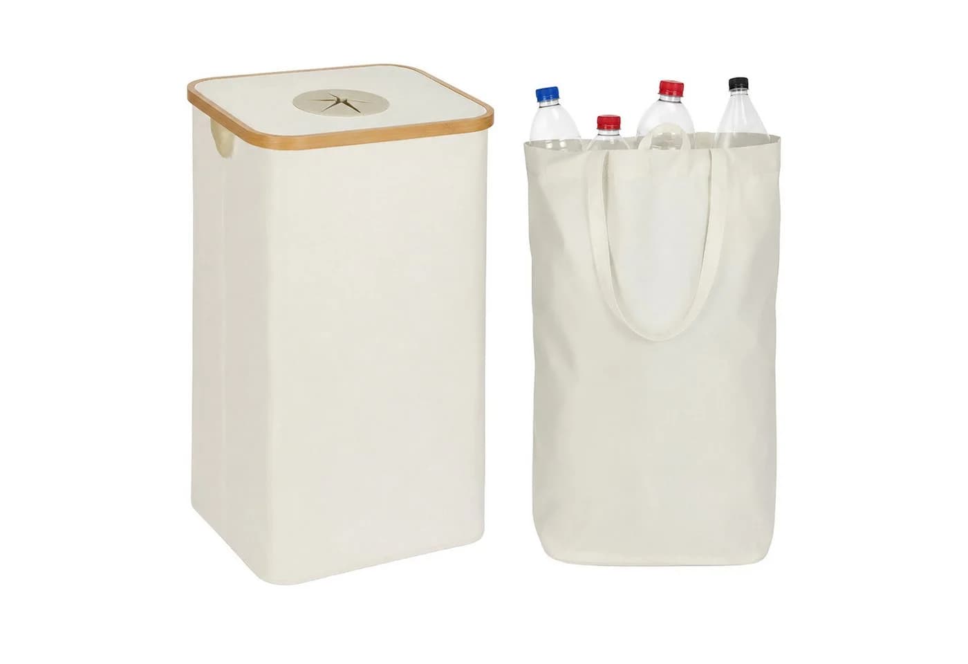 relaxdays Flaschensammler 100 L Beige Polyester Bambus - Bild 2