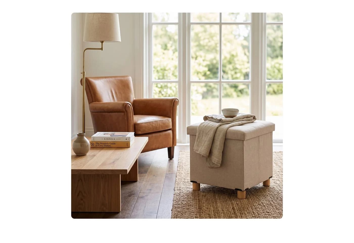 relaxdays Sitzhocker mit Stauraum Beige Leinenoptik - Bild 3