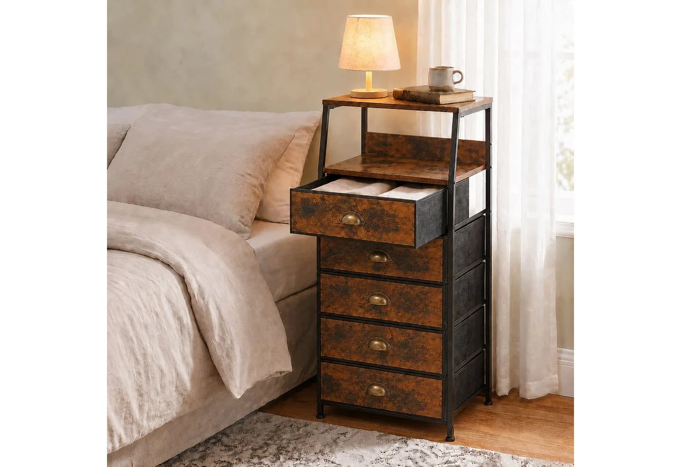 relaxdays Schubkastenkommode mit 5 Schubladen Vintagebraun