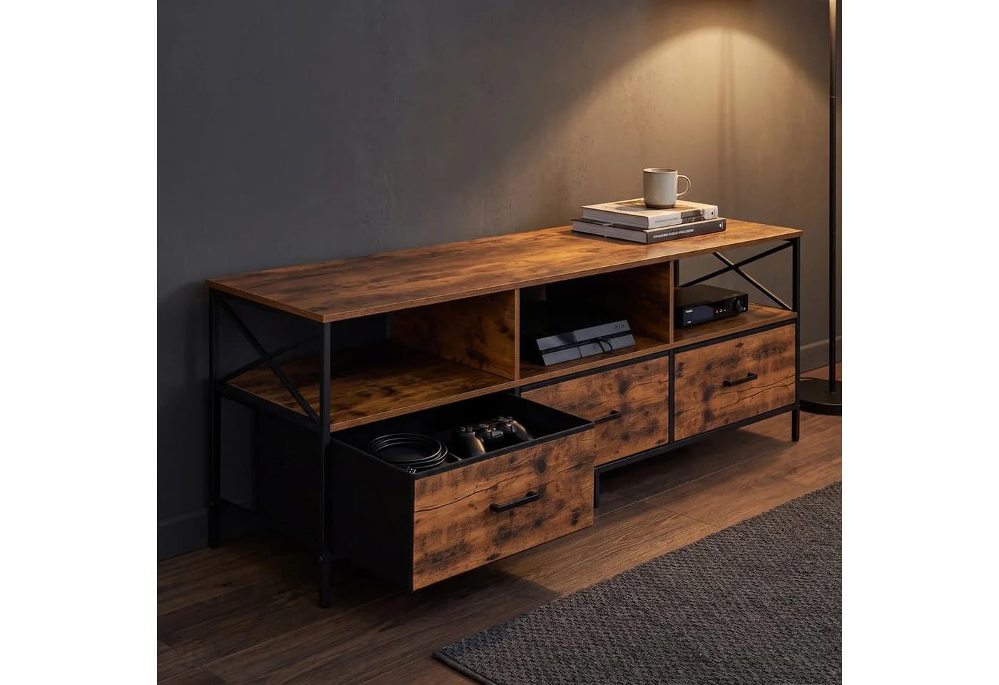 relaxdays TV Lowboard Industrial Schwarz mit Stauraum - Bild 3