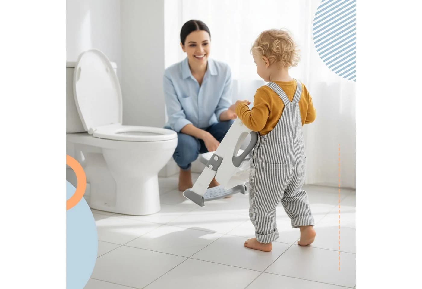 relaxdays Kinder-WC-Sitz mit Leiter Grau-Weiß höhenverstellbar - Bild 3