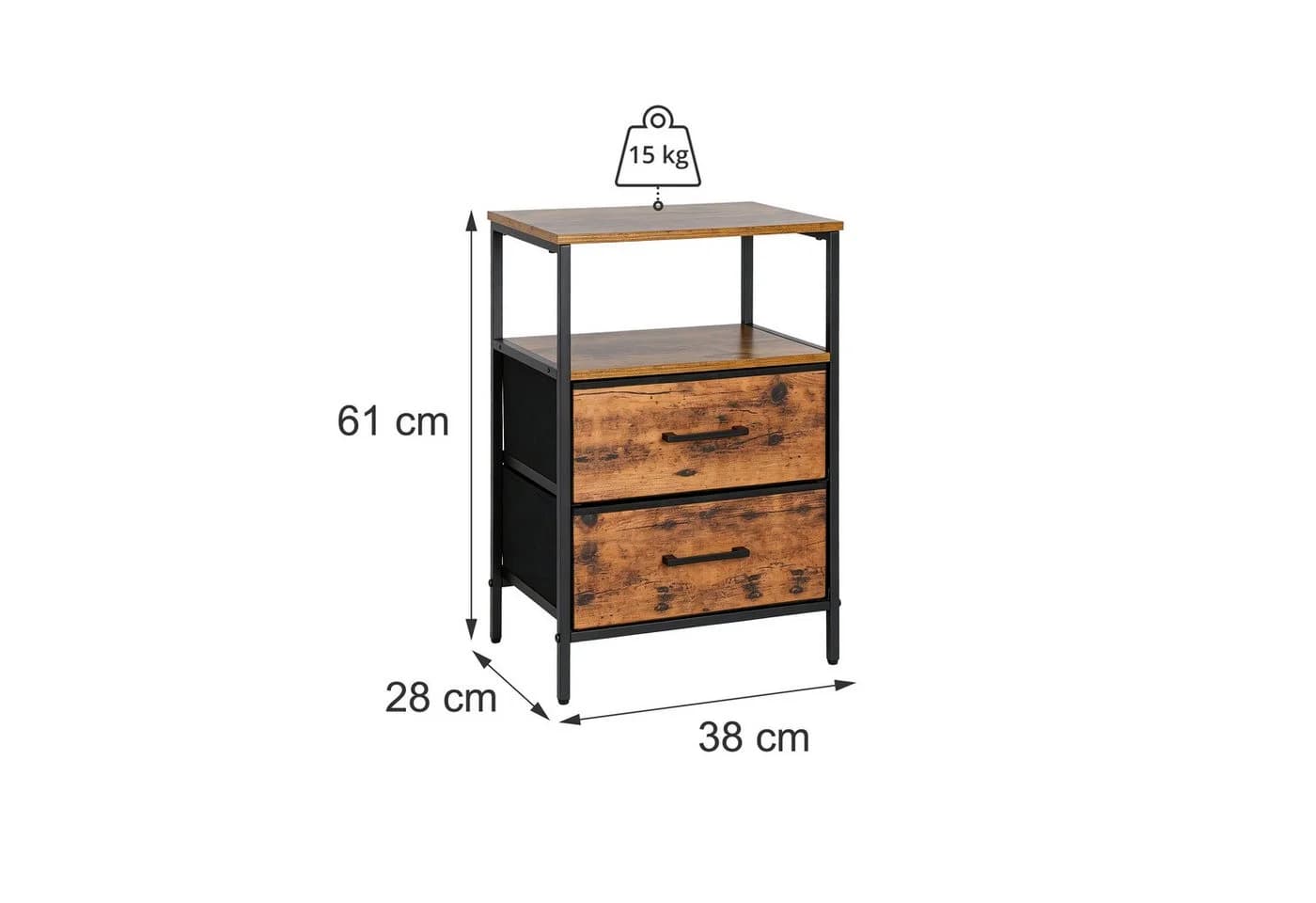 relaxdays Nachttisch 2er-Pack Industrial Schwarz mit Schubladen - Bild 4