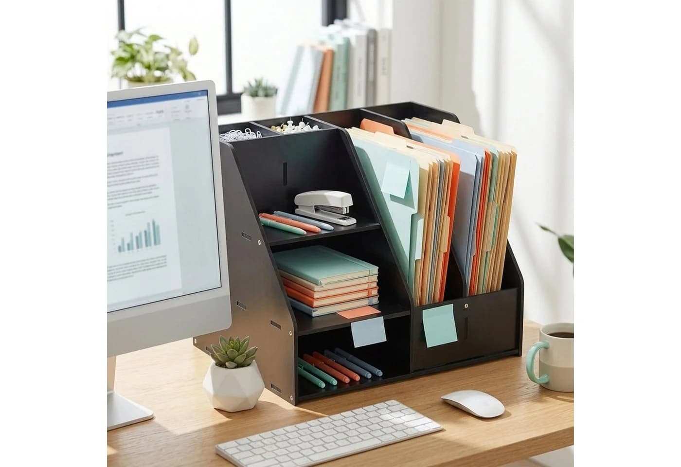 relaxdays Briefablage Schreibtisch Organizer DIN A4 Schwarz