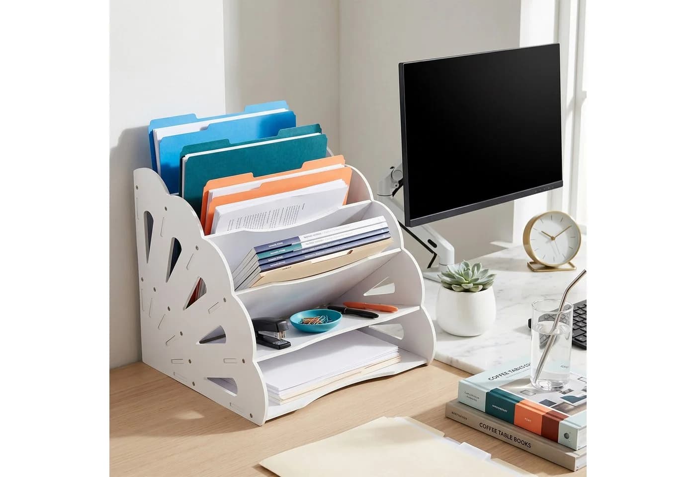 relaxdays Briefablage 5 Fächer Weiß MDF