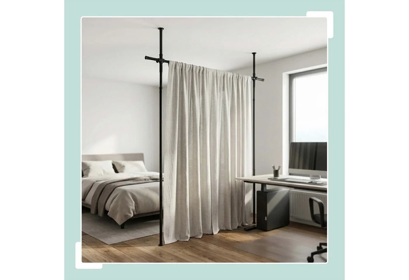 relaxdays Paraventgestell ohne Bohren Schwarz Teleskopstange