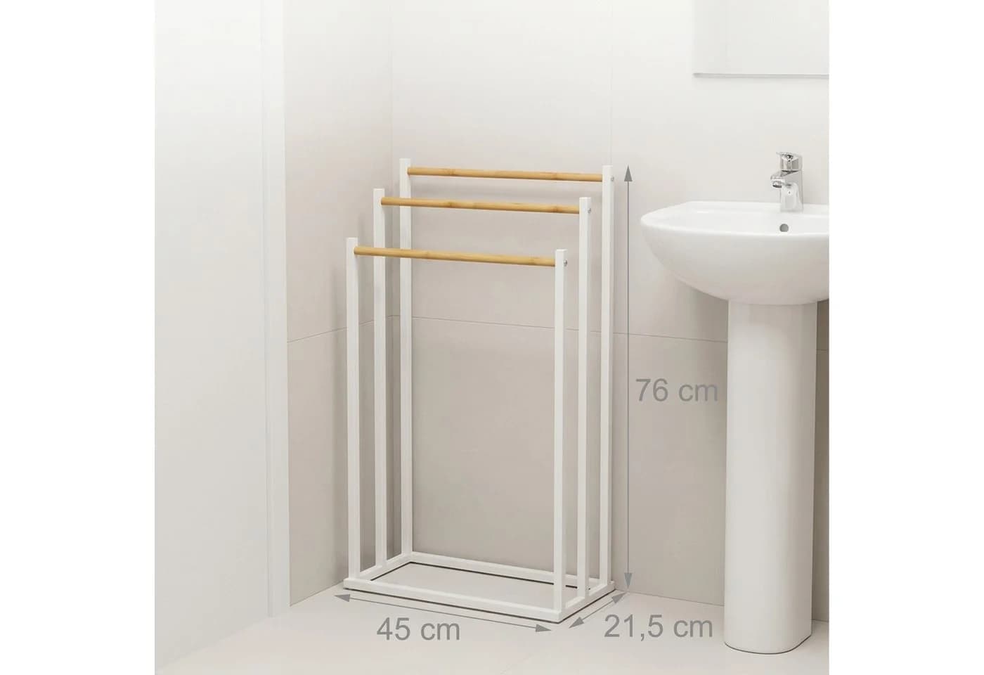relaxdays Handtuchständer 3 Stangen Weiß Bambus Metall - Bild 4