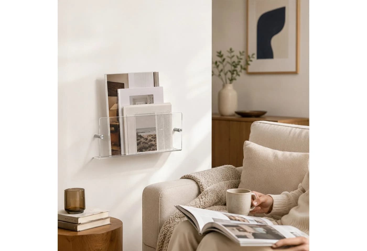 relaxdays Zeitungsständer Wand 3er Set Transparent Silber