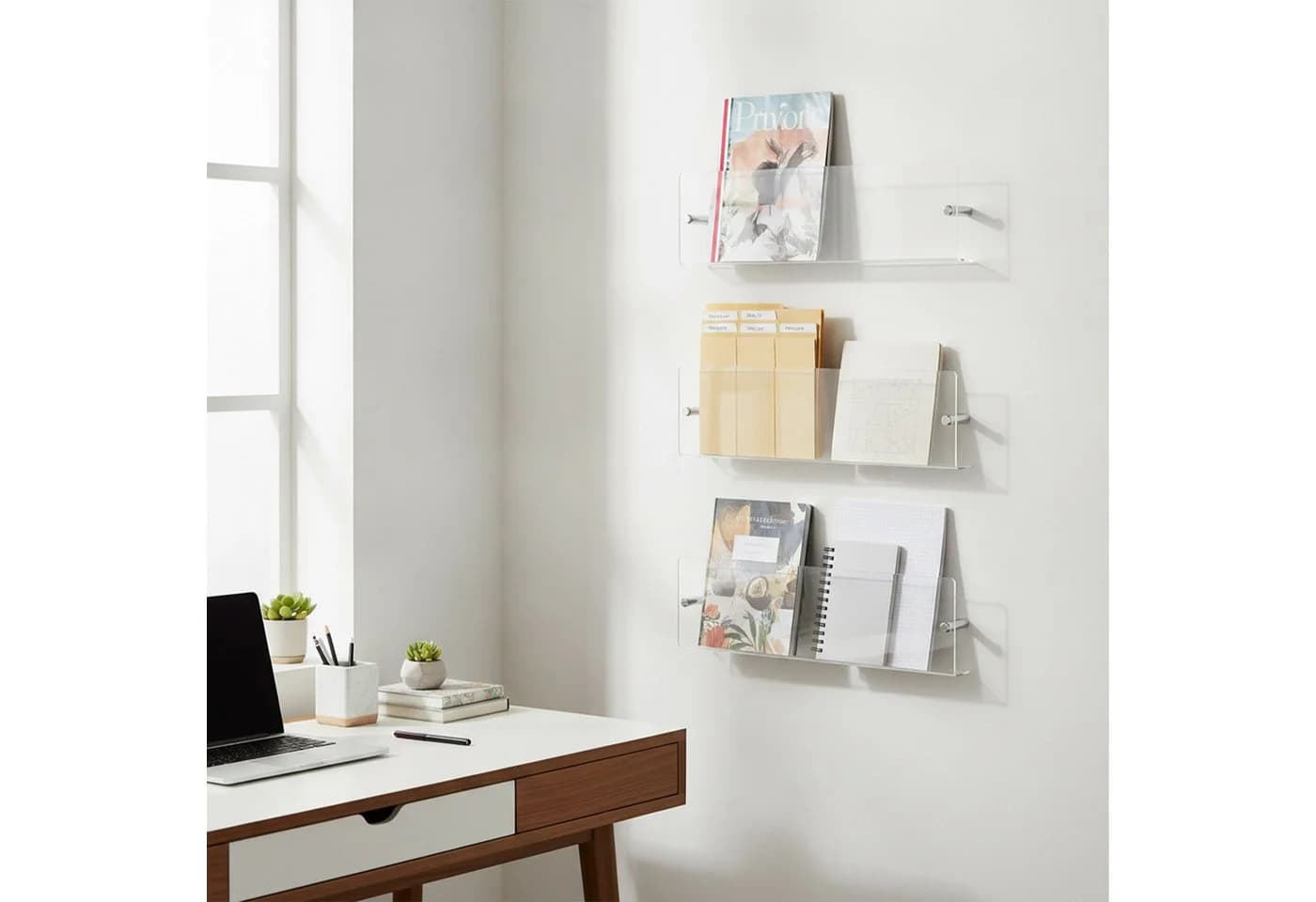 relaxdays Zeitungsständer Wand 3er Set Transparent Silber - Bild 3