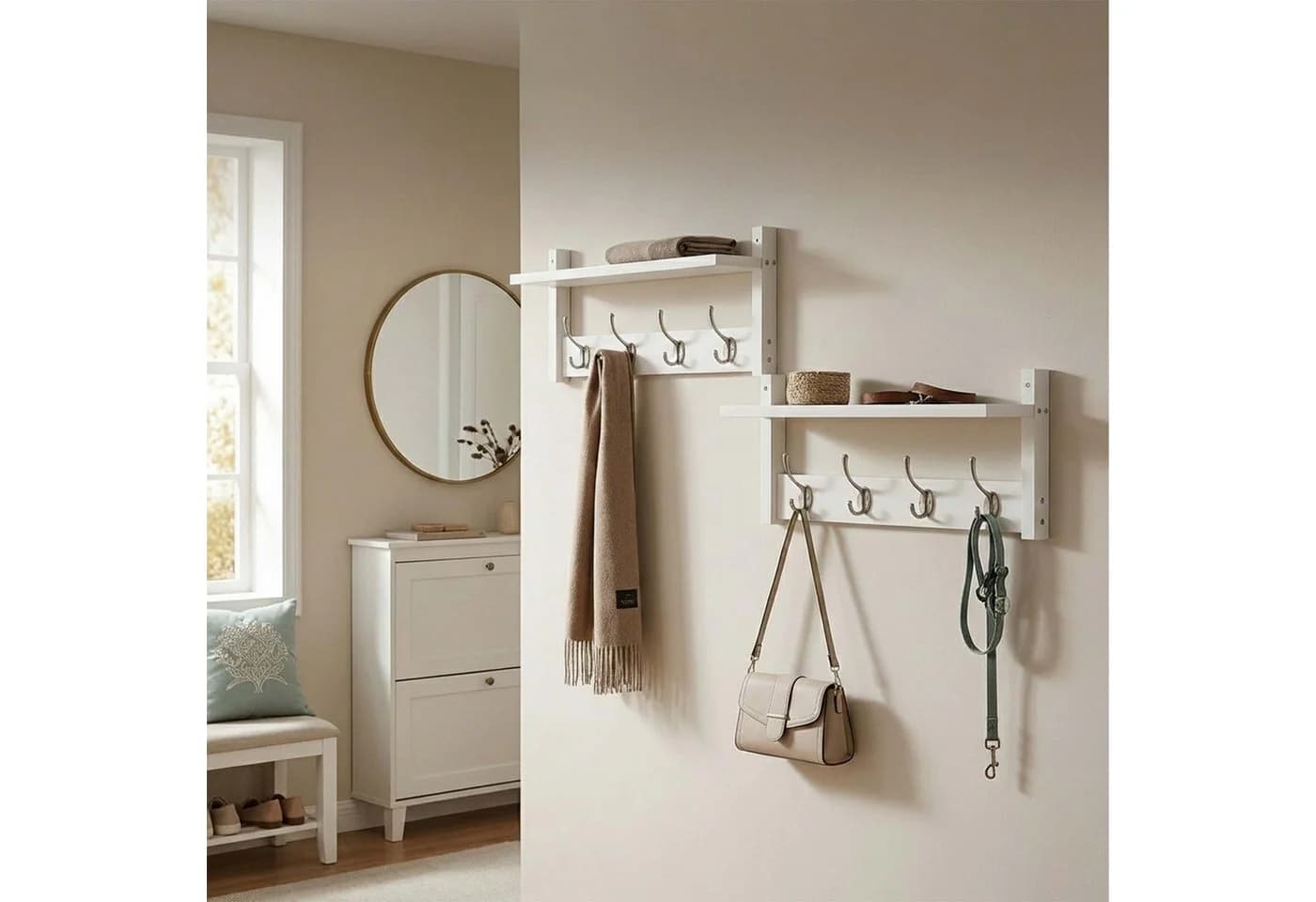 relaxdays Wandgarderobe 2er Set Weiß mit 8 Haken - Bild 3