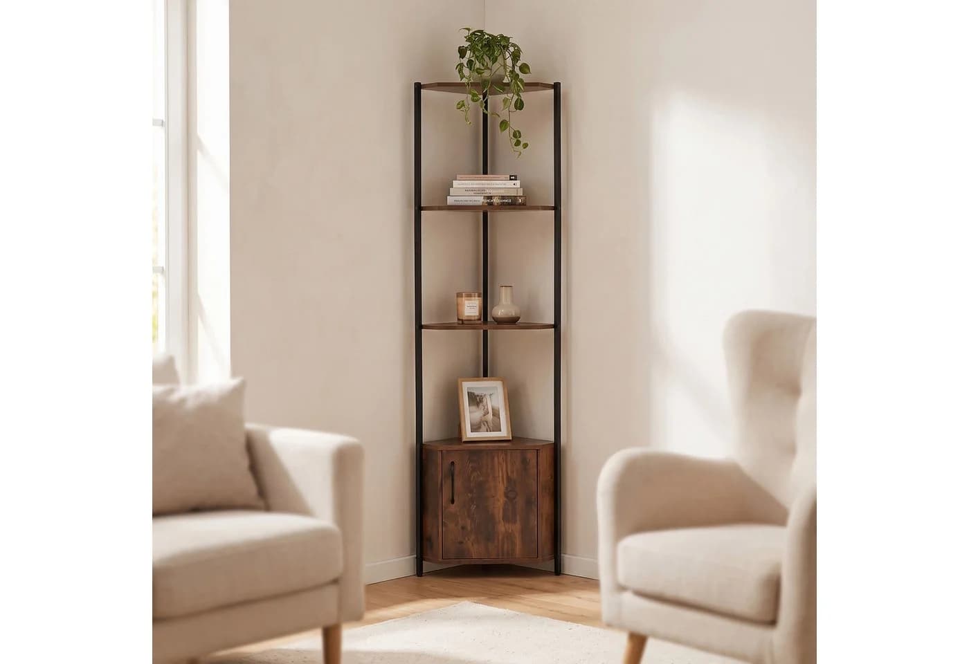relaxdays Eckregal 5 Ebenen Vintagebraun Holz-Eisen