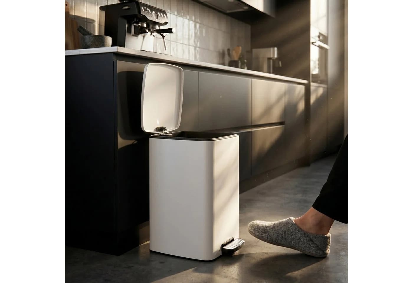 relaxdays Mülleimer 30 Liter weiß mit Trittpedal und Softclose
