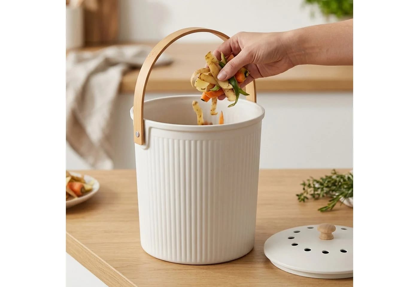 relaxdays Biomülleimer Runder Komposteimer 5,6 Liter weiß