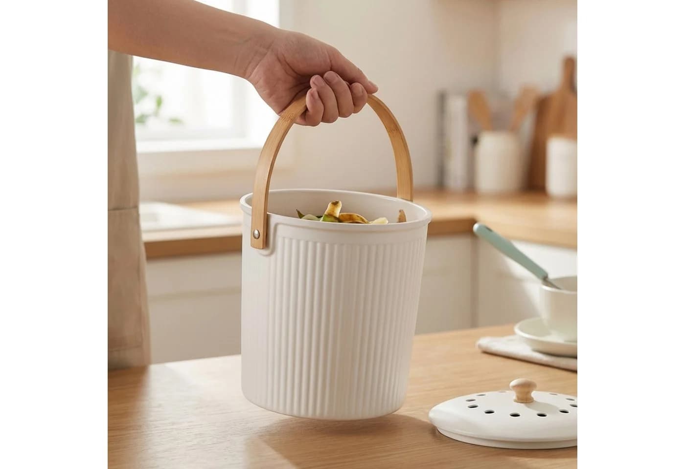 relaxdays Biomülleimer Runder Komposteimer 5,6 Liter weiß - Bild 3