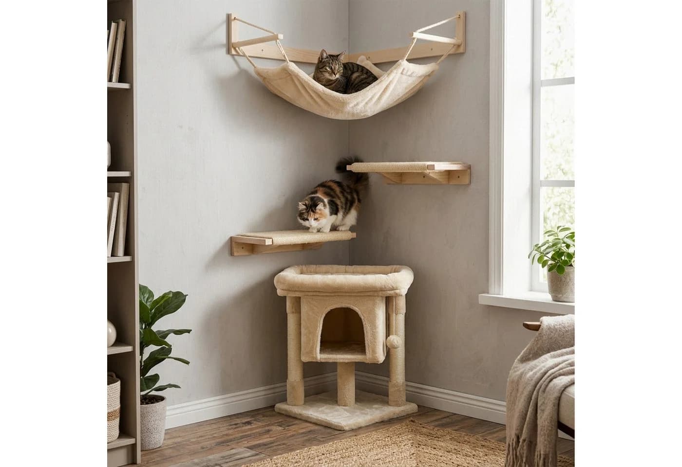 relaxdays Kratzbaum mit Höhle & Aussichtsplattform Beige - Bild 5