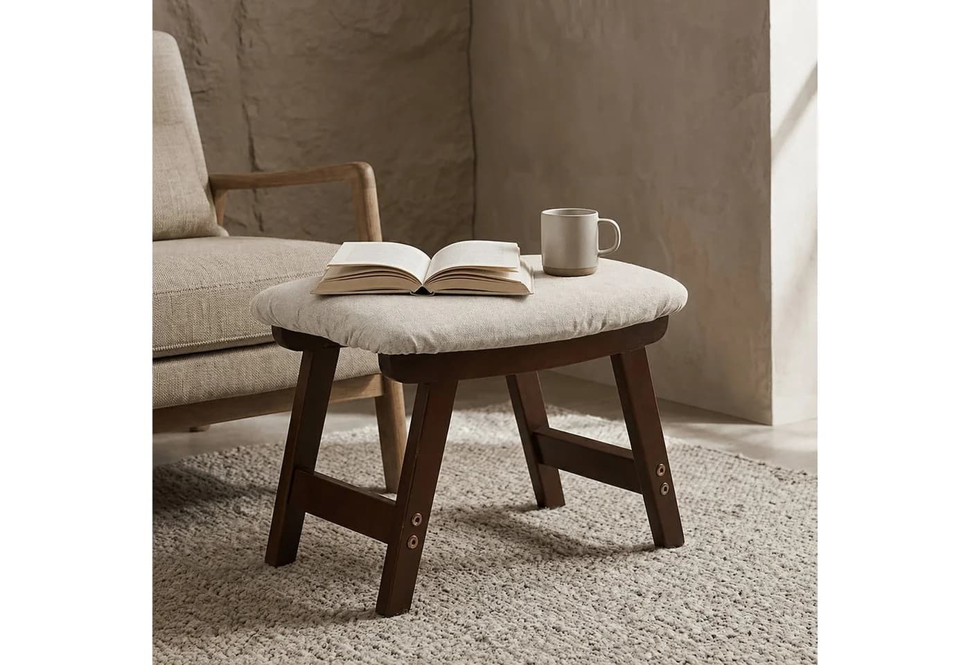 relaxdays Fußhocker Holz & Stoff Beige - Bild 3