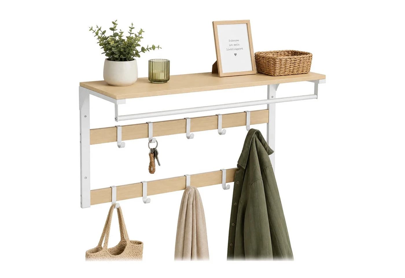 relaxdays Wandgarderobe 3 in 1 Eiche-Weiß mit 10 Haken - Bild 2