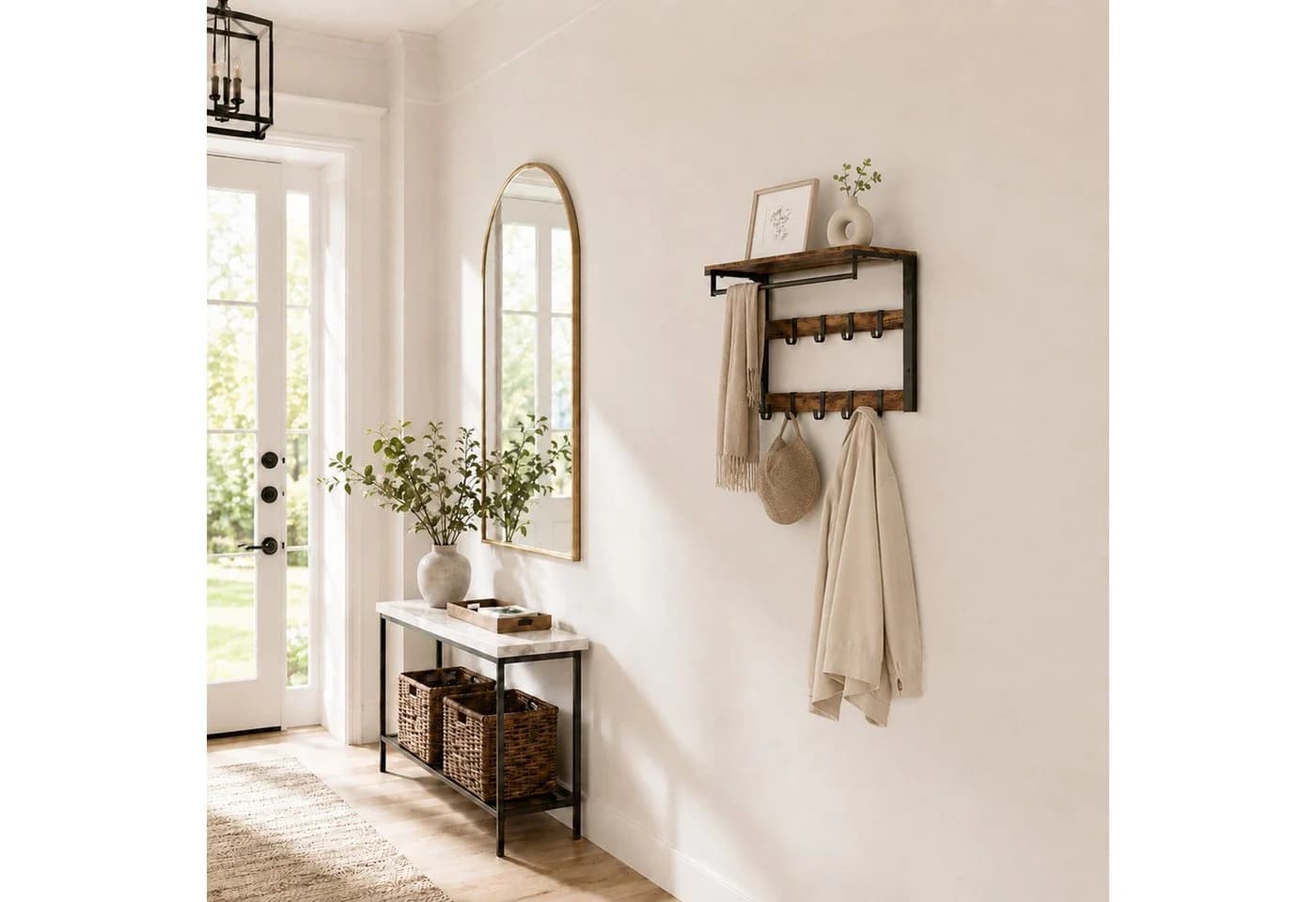 relaxdays Wandgarderobe 3 in 1 Vintagebraun-Schwarz
