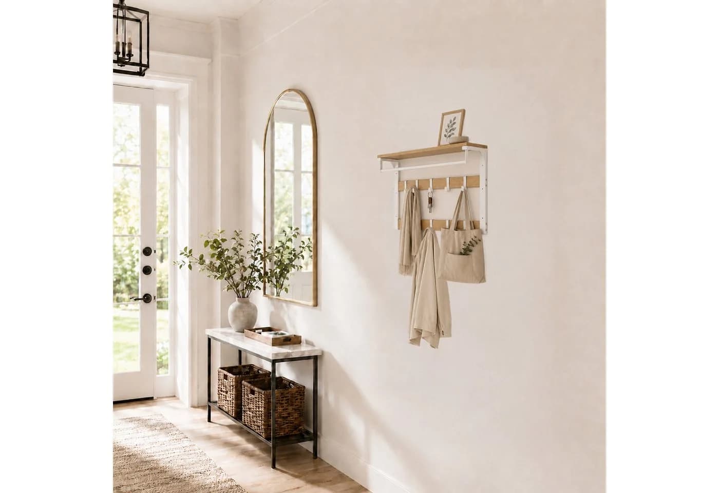 relaxdays Wandgarderobe 3 in 1 Eiche-Weiß 10 Haken