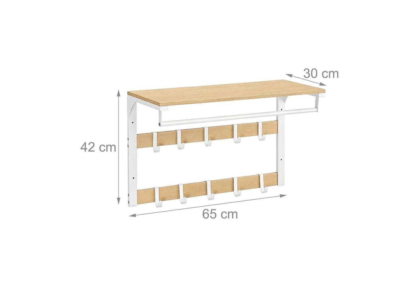 relaxdays Wandgarderobe 3 in 1 Eiche-Weiß 10 Haken - Bild 4